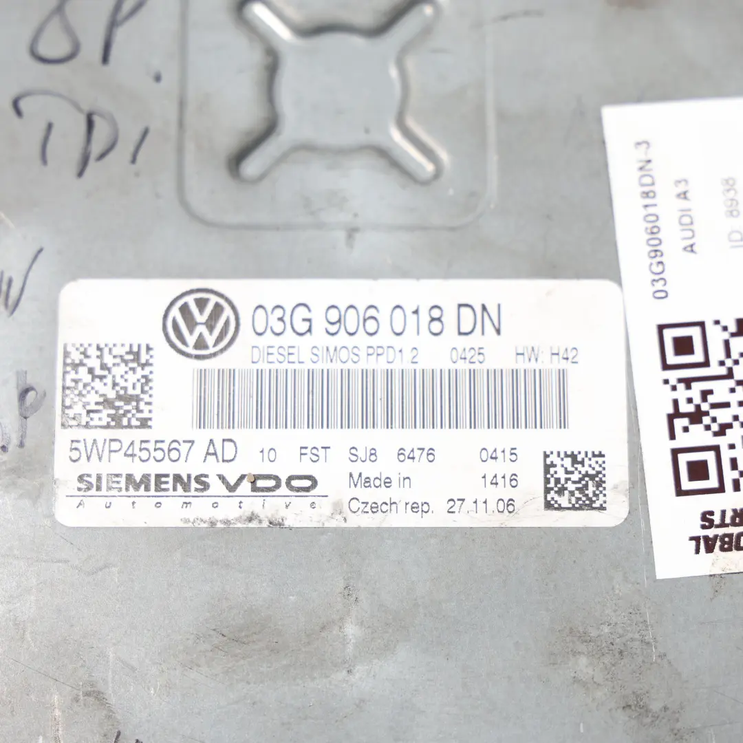 Audi A3 8P 2.0 TDI 170CH Module Commande Moteur ECU BMN Manuel - SKU 03G906018DN-3 - Numéro de pièce 03G906018DN