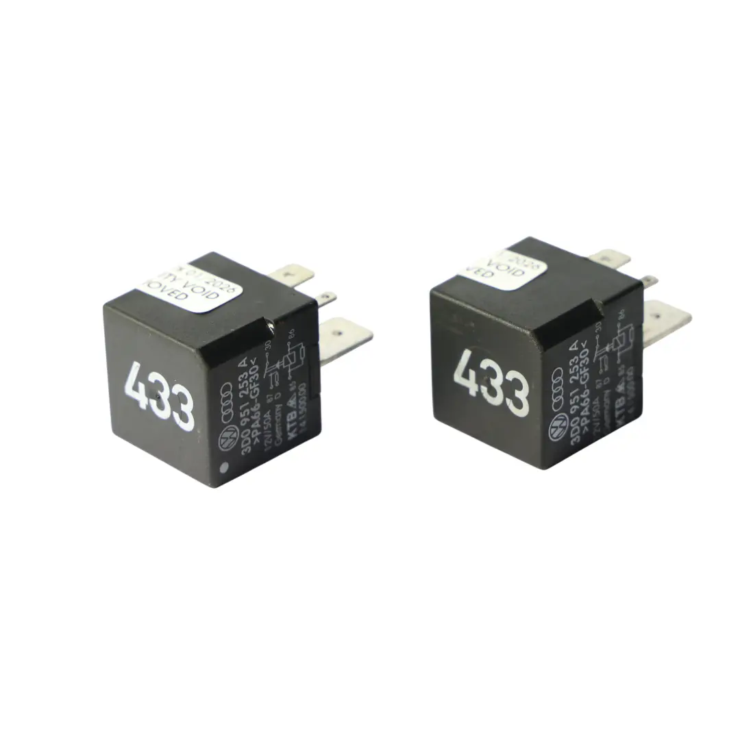 VW Volkswagen Audi Seat Skoda Relè Nero 5 Pin 12V 50A Set 433 - SKU 3D0951253A-1 - Numero di parte 3D0951253A