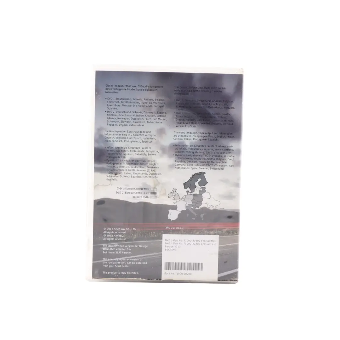 Seat Exeo 2013 Road Map Europe 2 DVD T1000-20200 Media System - SKU 3R0051884D - Part number 3R0051884D