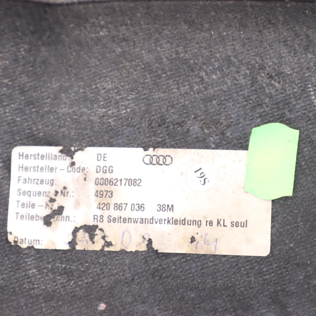 Quarter Panel Cover Trim Surround Right O/S to Audi R8 Gen 1 Rear with Part number 420867036 Audi R8 Gen 1 Rear Quarter Panel Cover Trim Surround Right O/S - SKU 420867036 - Part number 420867036