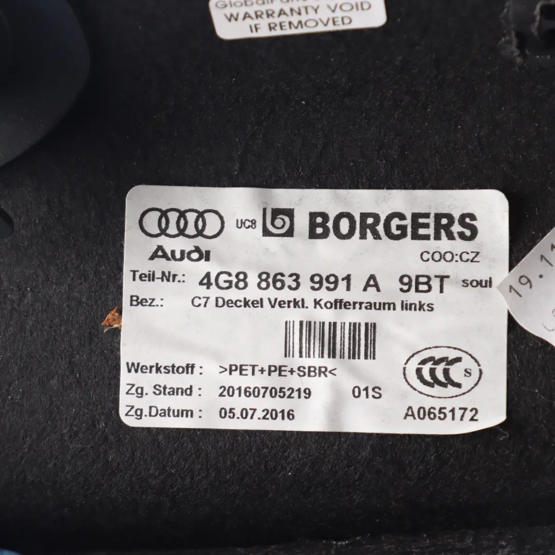 Copertura Vano Bagagli Pannello Rivestimento Sinistro per Audi A7 4G con numero di parte 4G8863991A Audi A7 4G Copertura Vano Bagagli Pannello Rivestimento Sinistro - SKU 4G8863991A - Numero di parte 4G8863991A