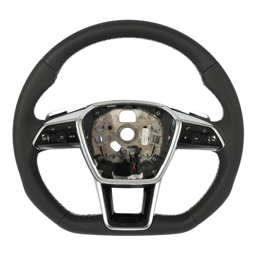 Audi A6 C8 Lenkrad NEU Schwarzes Leder Flacher Boden Weißes Gewinde - SKU 4K0419091N-1 - Teilenummer 4K0419091N
