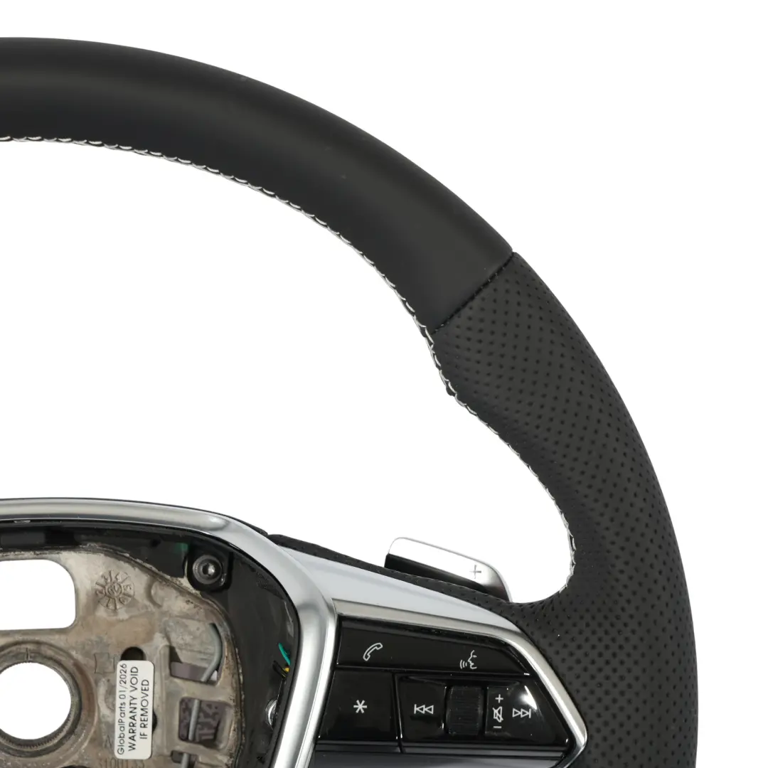 Audi A6 C8 Steering Wheel NEW Black Leather Flat Bottom White Thread - SKU 4K0419091N-1 - Part number 4K0419091N