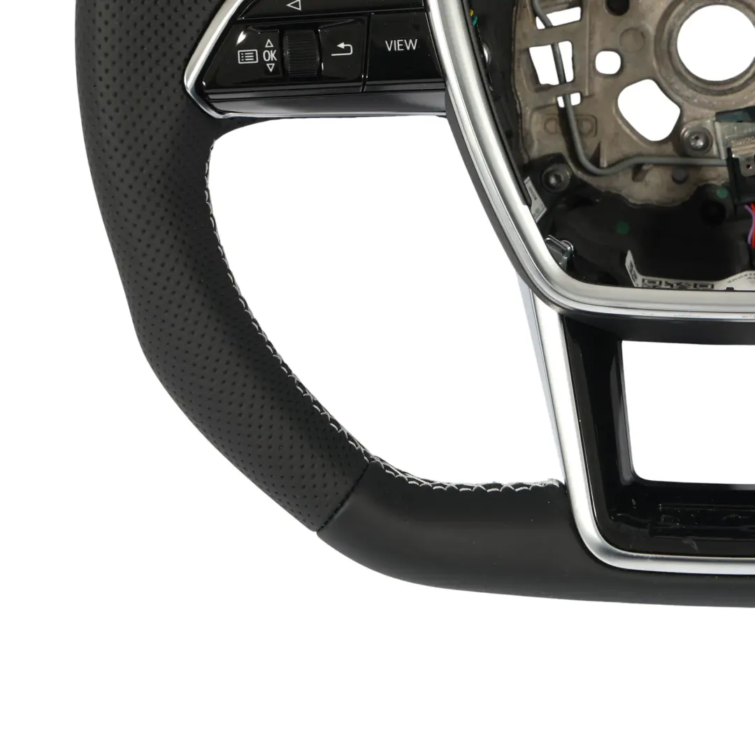 Audi A6 C8 Volante NUOVO In Pelle Nera Fondo Piatto Filo Bianco - SKU 4K0419091N-1 - Numero di parte 4K0419091N