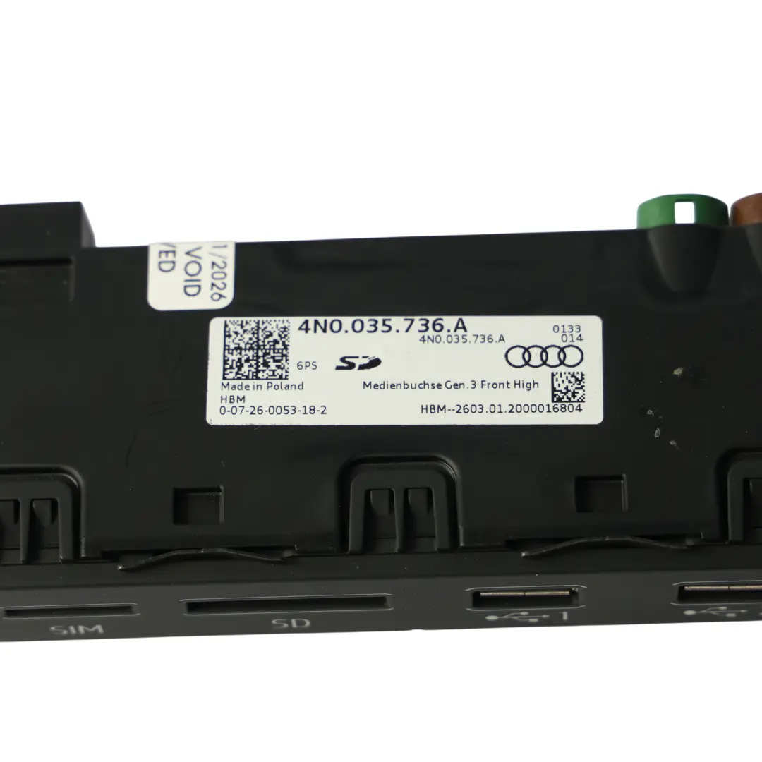 Audi A6 C8 SD SIM Card Doble USB Módulo Lector Multimedia Puerto - SKU 4N0035736A - Número de pieza 4N0035736A