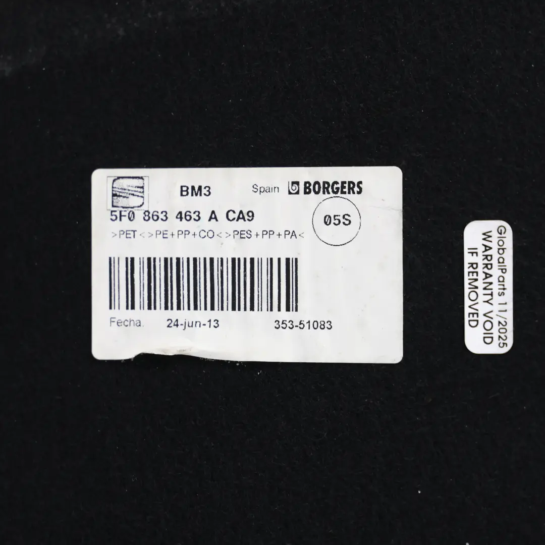 Seat Leon Cupra 5F Rear Luggage Compartment Trunk Mat Carpet Liner - SKU 5F0863463A - Part number 5F0863463A