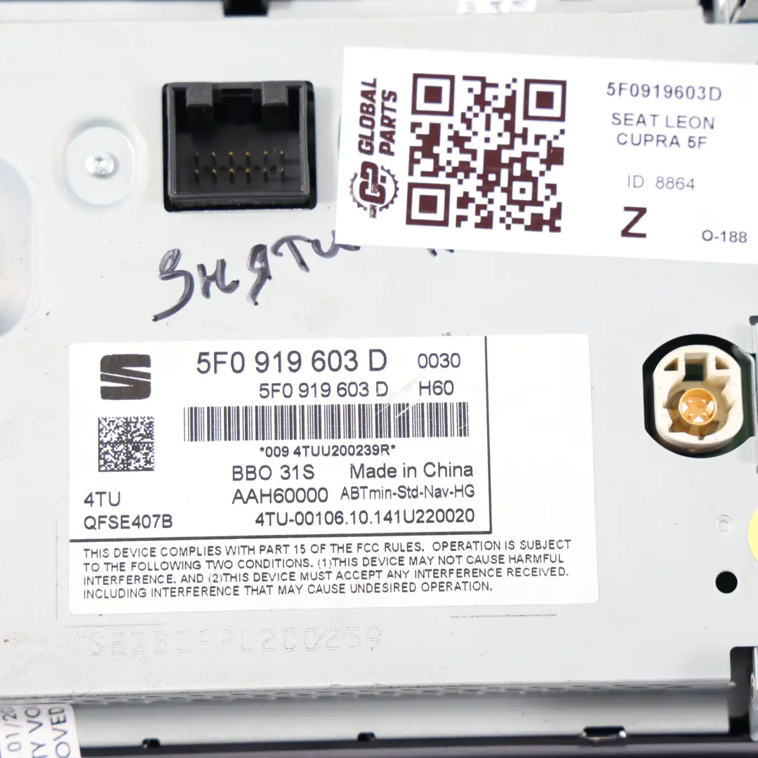 Seat Leon Cupra Mk3 Unidad Central Audio Radio Pantalla Sat Nav - SKU 5F0919603D - Número de pieza 5F0919603D