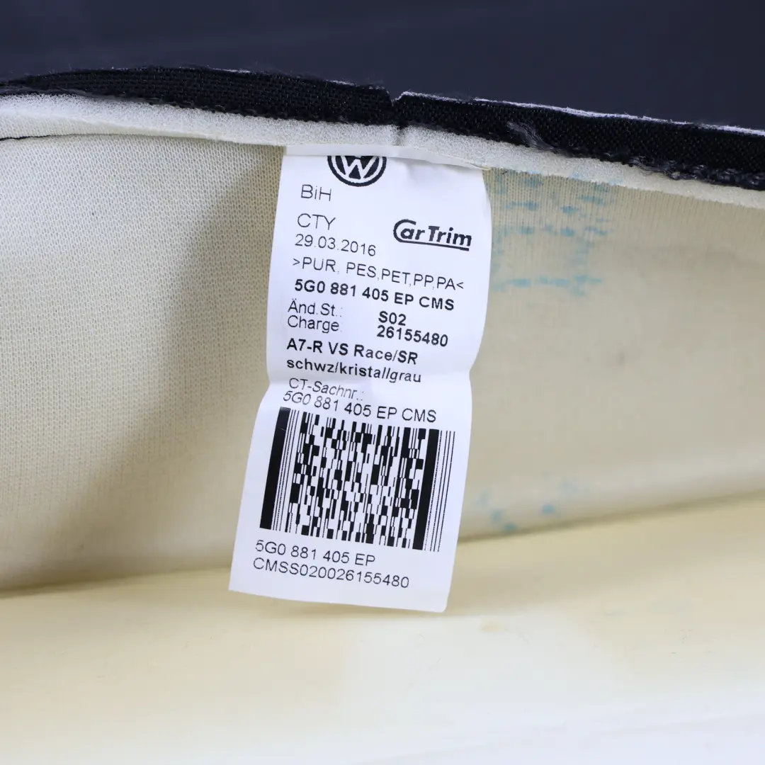 Volkswagen Golf Mk7 R Front Seat Cushion Cover Interior Cloth Fabric Titan Black - SKU 5G0881405EP - Part number 5G0881405EP