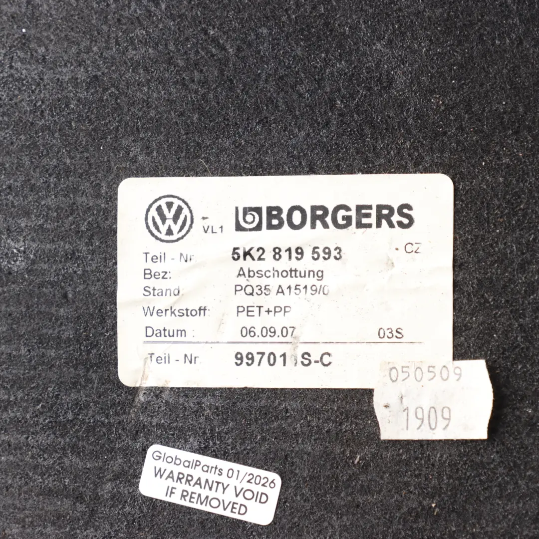 Volkswagen Golf Mk6 Under Glove Box Trim Cover Panel Poolen Filter - SKU RHD-5K2819593 - Part number 5K2819593