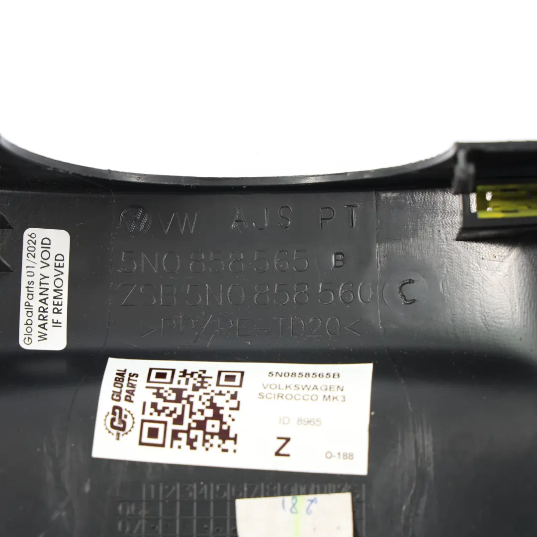 Volkswagen Scirocco Mk3 Cache De Colonne Direction Noir - SKU 5N0858565B - Numéro de pièce 5N0858565B