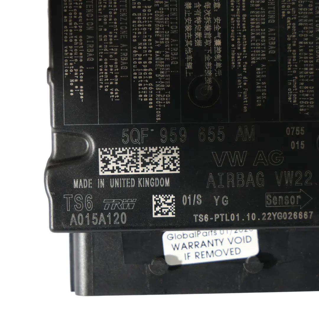 Seat Arona Fr Kj7 Kontrola Poduszek Powietrza Moduł Airbag ECU - SKU 5QF959655AM - Numer Części 5QF959655AM