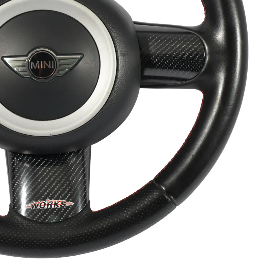 Pomello Volante Pannello Pelle Filo Rosso Carbonio Set per Mini R50 R52 R53 JCW con numero di parte 6762457 Mini R50 R52 R53 JCW Pomello Volante Pannello Pelle Filo Rosso Carbonio Set - SKU 6762457-SET - Numero di parte 6762457