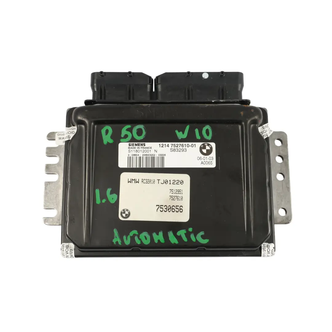 Mini Cooper R50 W10 116HP Petrol Engine Control Unit ECU DME Automatic - SKU 7527610-18 - Part number 7527610