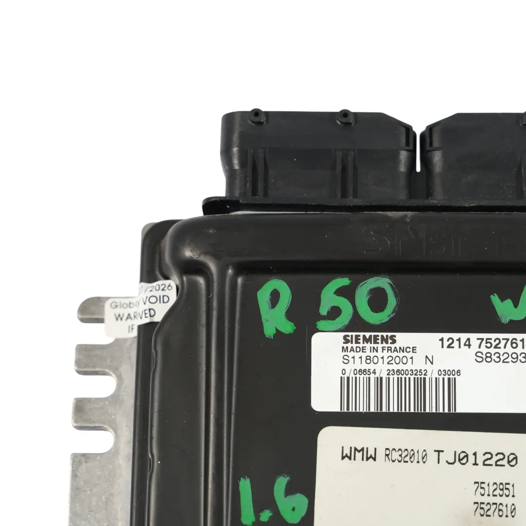 116HP Unità Controllo Motore ECU DME Automatico per Mini Cooper R50 W10 con numero di parte 7527610 Mini Cooper R50 W10 116HP Unità Controllo Motore ECU DME Automatico - SKU 7527610-18 - Numero di parte 7527610