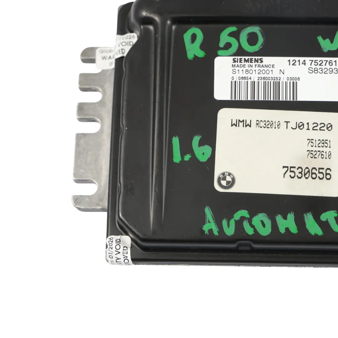 Mini Cooper R50 W10 116HP Petrol Engine Control Unit ECU DME Automatic - SKU 7527610-18 - Part number 7527610