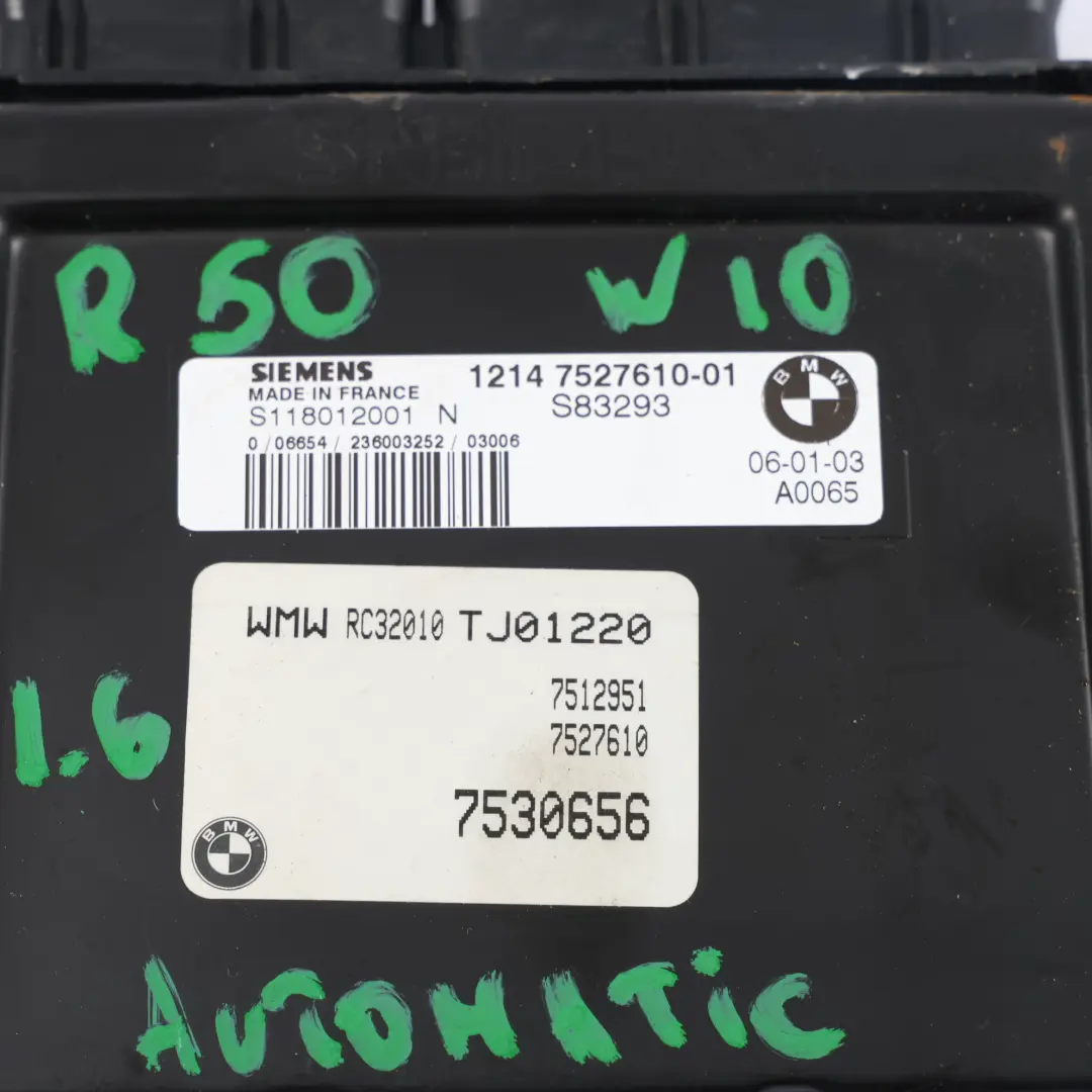 Komputer Sterownik ECU DME Zestaw do Mini Cooper R50 W10 116 KM o numerze 7527610 Mini Cooper R50 W10 116 KM Komputer Sterownik ECU DME Zestaw - SKU 7527610-18 - Numer Części 7527610