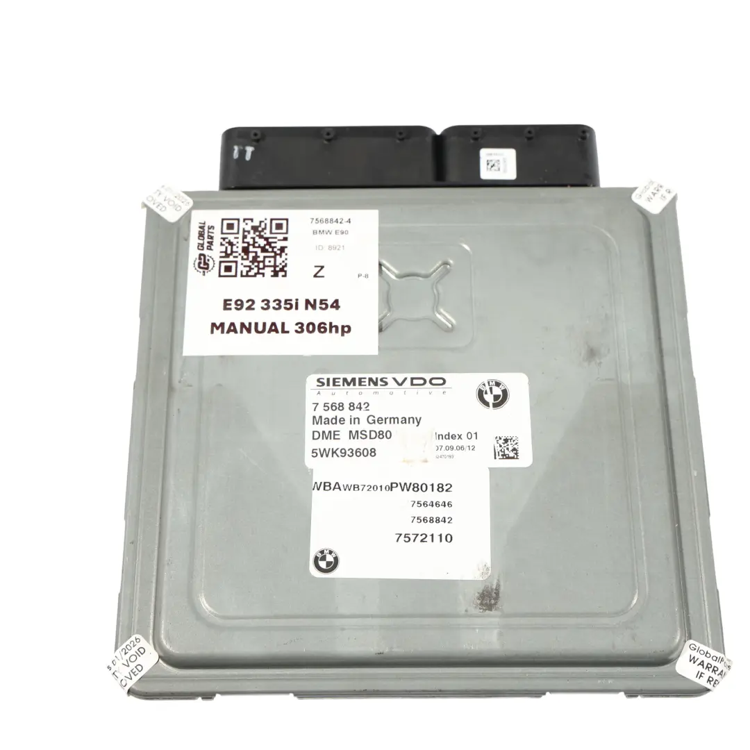 BMW E90 E91 E92 335I Benzina N54 Kit ECU Unità DME CAS3 Chiave Manuale - SKU 7568842-4 - Numero di parte 7568842