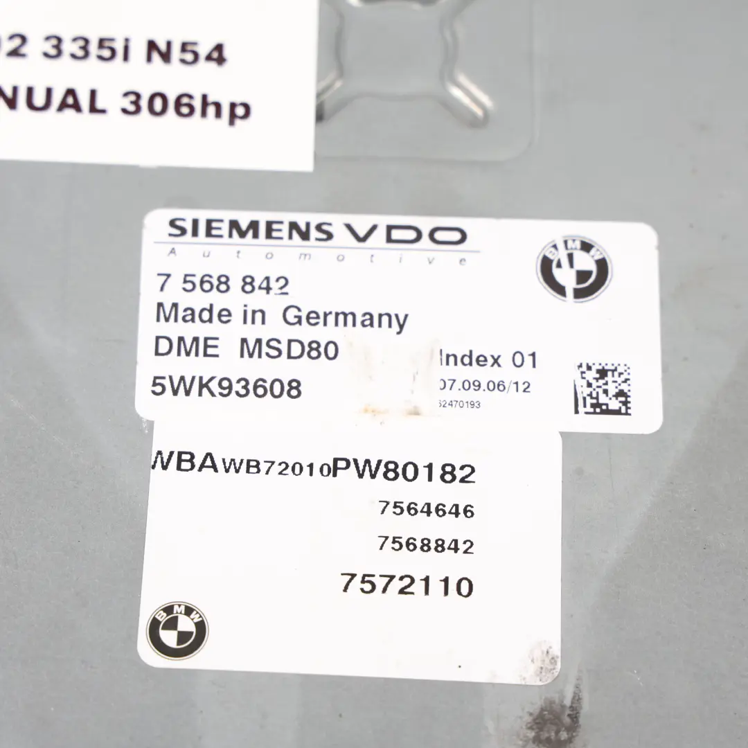 N54 Komputer Silnika ECU DME CAS3 Kluczyk do BMW E90 E91 E92 335I o numerze 7568842 BMW E90 E91 E92 335I N54 Komputer Silnika ECU DME CAS3 Kluczyk - SKU 7568842-4 - Numer Części 7568842
