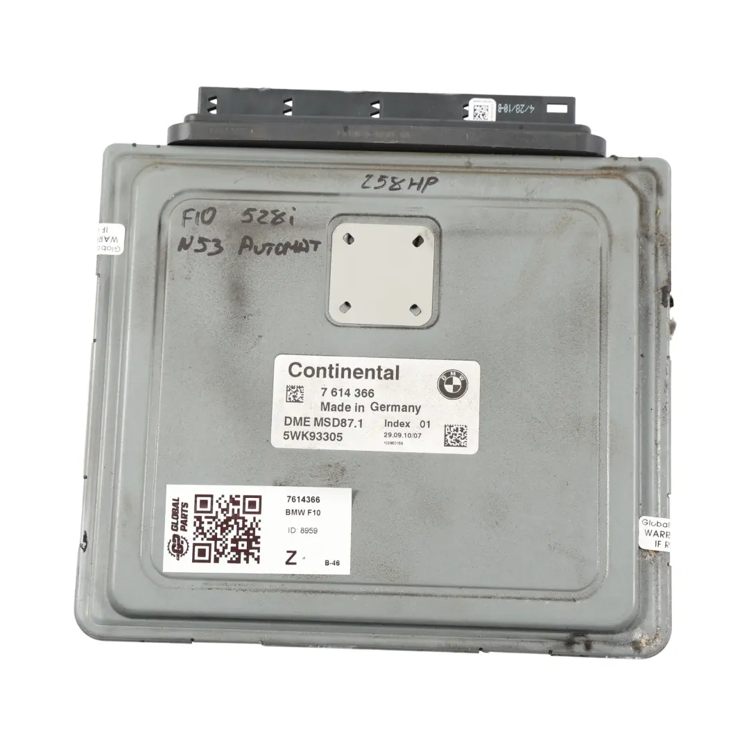 BMW F10 F11 528i N53 258HP Engine Control Unit ECU DME Automatic - SKU 7614366 - Part number 7614366