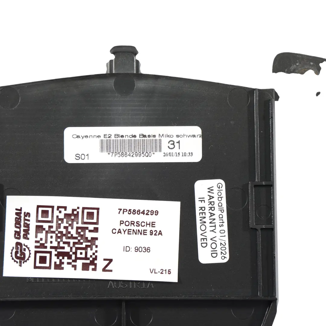 Panel Embellecedor Consola Central para Porsche Cayenne 92A con número de pieza 7P5864299 Porsche Cayenne 92A Panel Embellecedor Consola Central - SKU 7P5864299 - Número de pieza 7P5864299