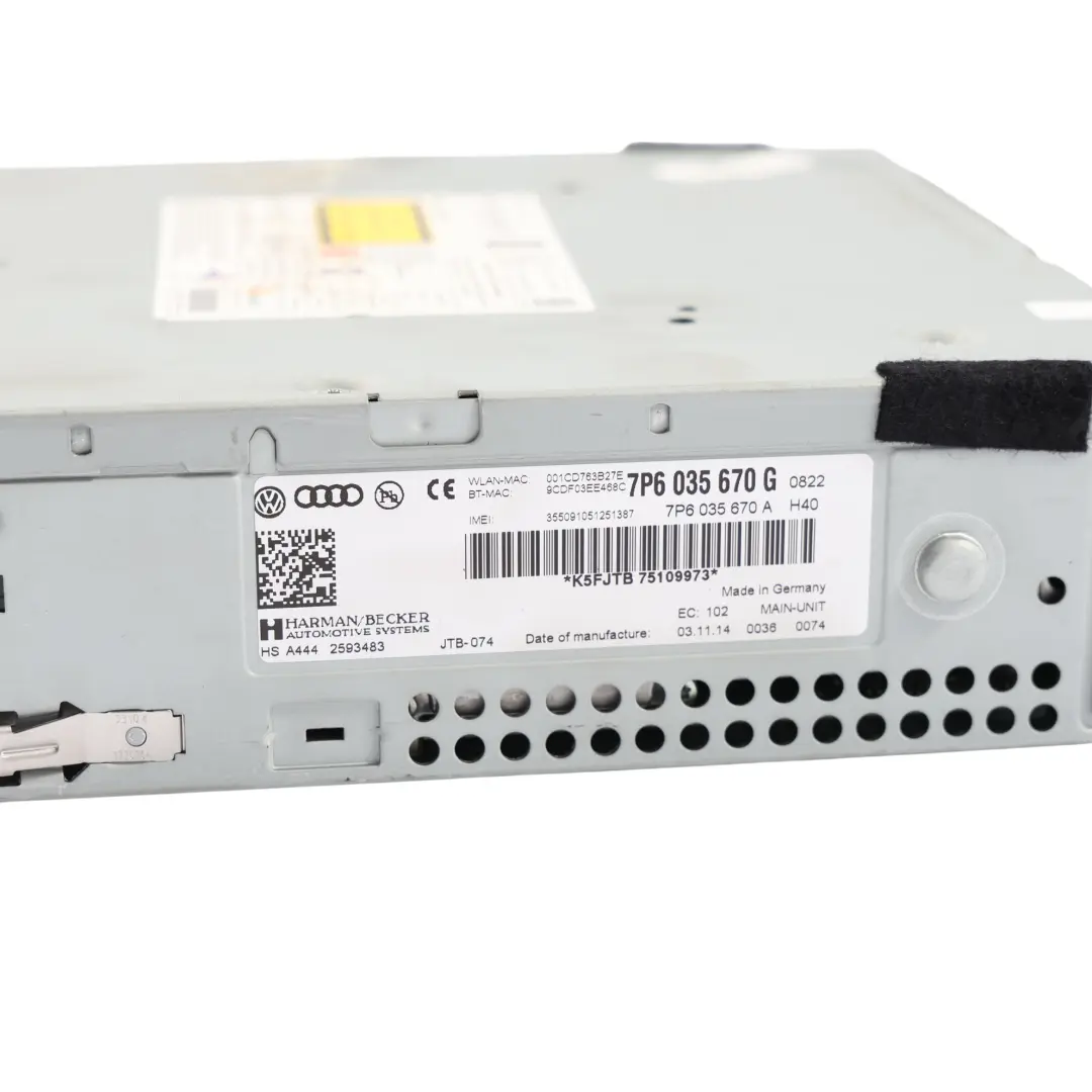 VW Volkswagen Touareg 7P Panel Unidad Principal Radio Estéreo Con CD - SKU 7P6035670G - Número de pieza 7P6035670G