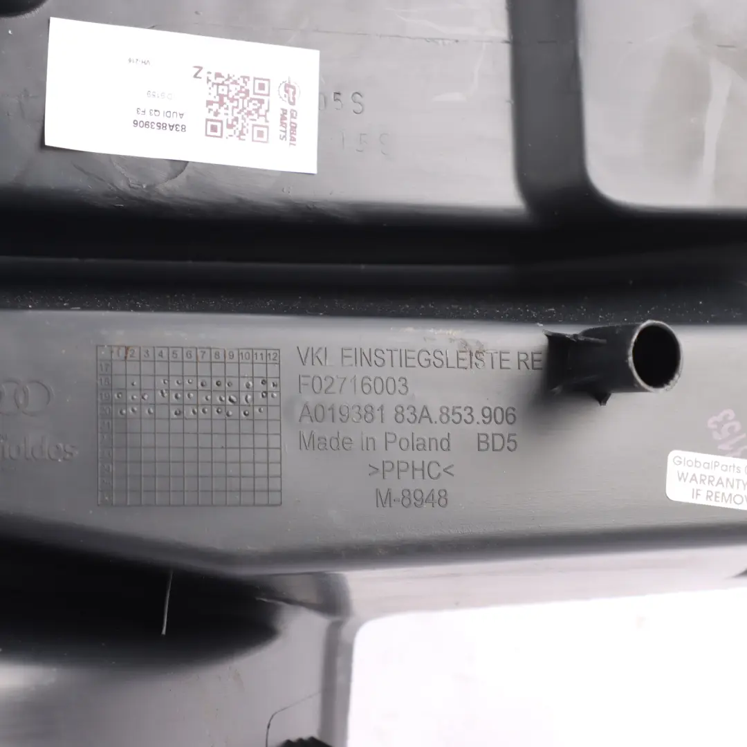 Listwa Progu Tylna Prawa do Audi Q3 F3 o numerze 83A853906 Audi Q3 F3 Listwa Progu Tylna Prawa - SKU 83A853906 - Numer Części 83A853906