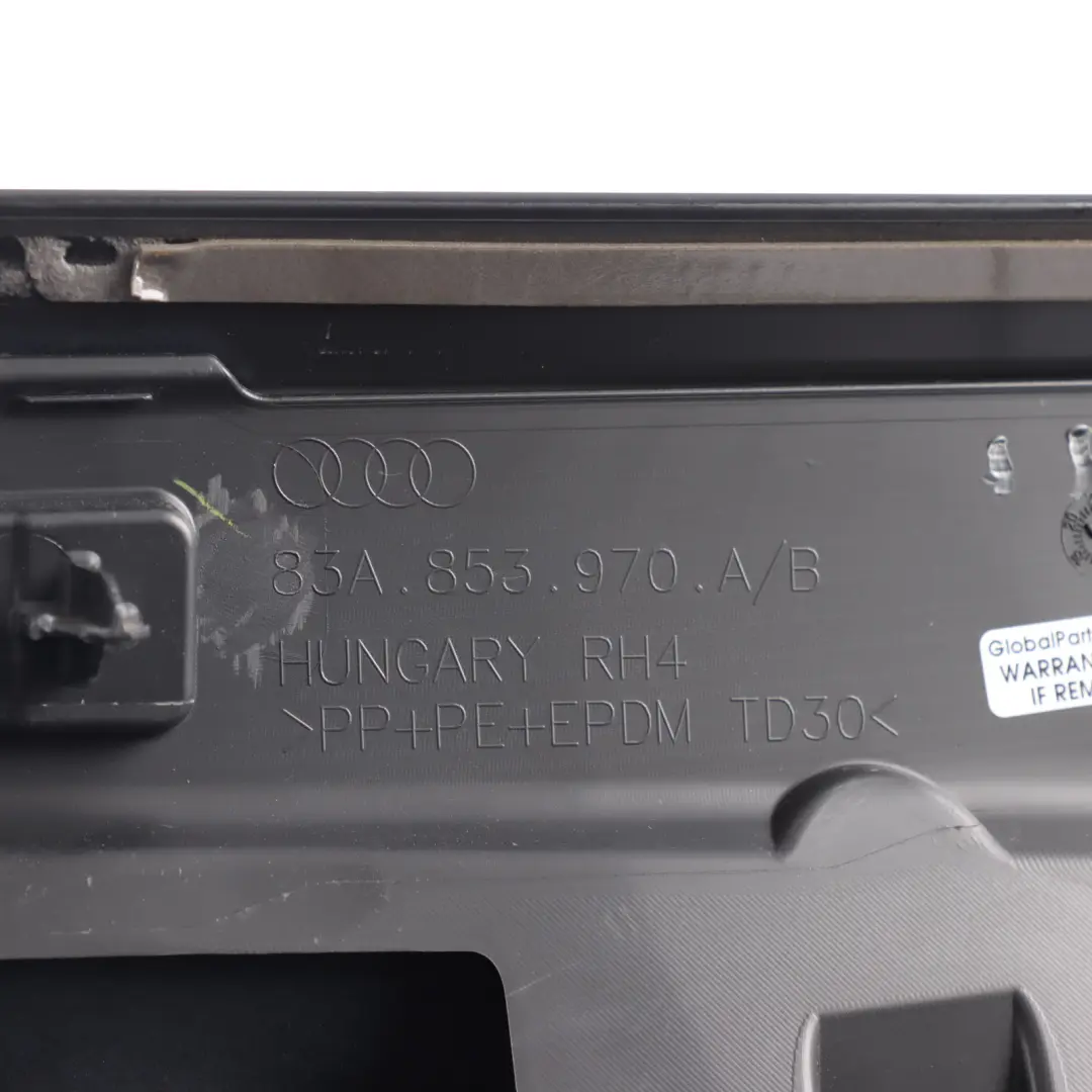 Door Trim Cover Panel Moulding Right O/S Mythical Black - Y9T to Audi Q3 F3 Rear with Part number 83A853970A Audi Q3 F3 Rear Door Trim Cover Panel Moulding Right O/S Mythical Black - Y9T - SKU 83A853970A-MYB - Part number 83A853970A