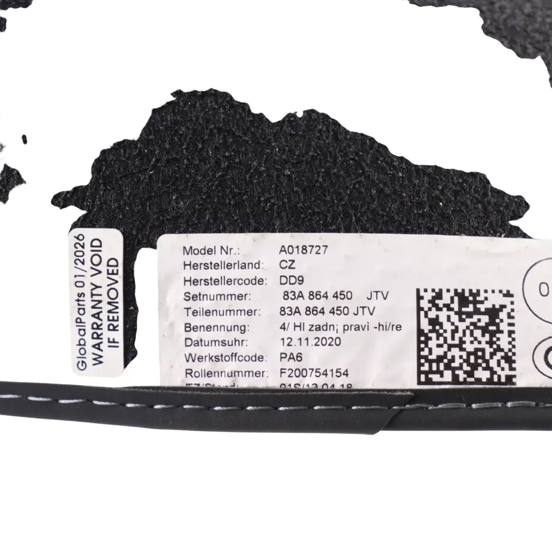 Audi Q3 F3 Interior Carpet Floor Mat Rear Panel Liner Cover - SKU 83A864450JTV - Part number 83A864450JTV