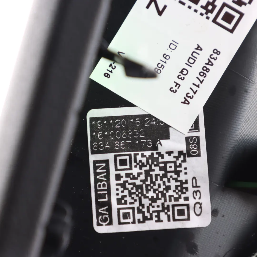 Audi Q3 F3 Front Door Card Armrest Cover Leather Black Left N/S - SKU 83A867173A - Part number 83A867173A