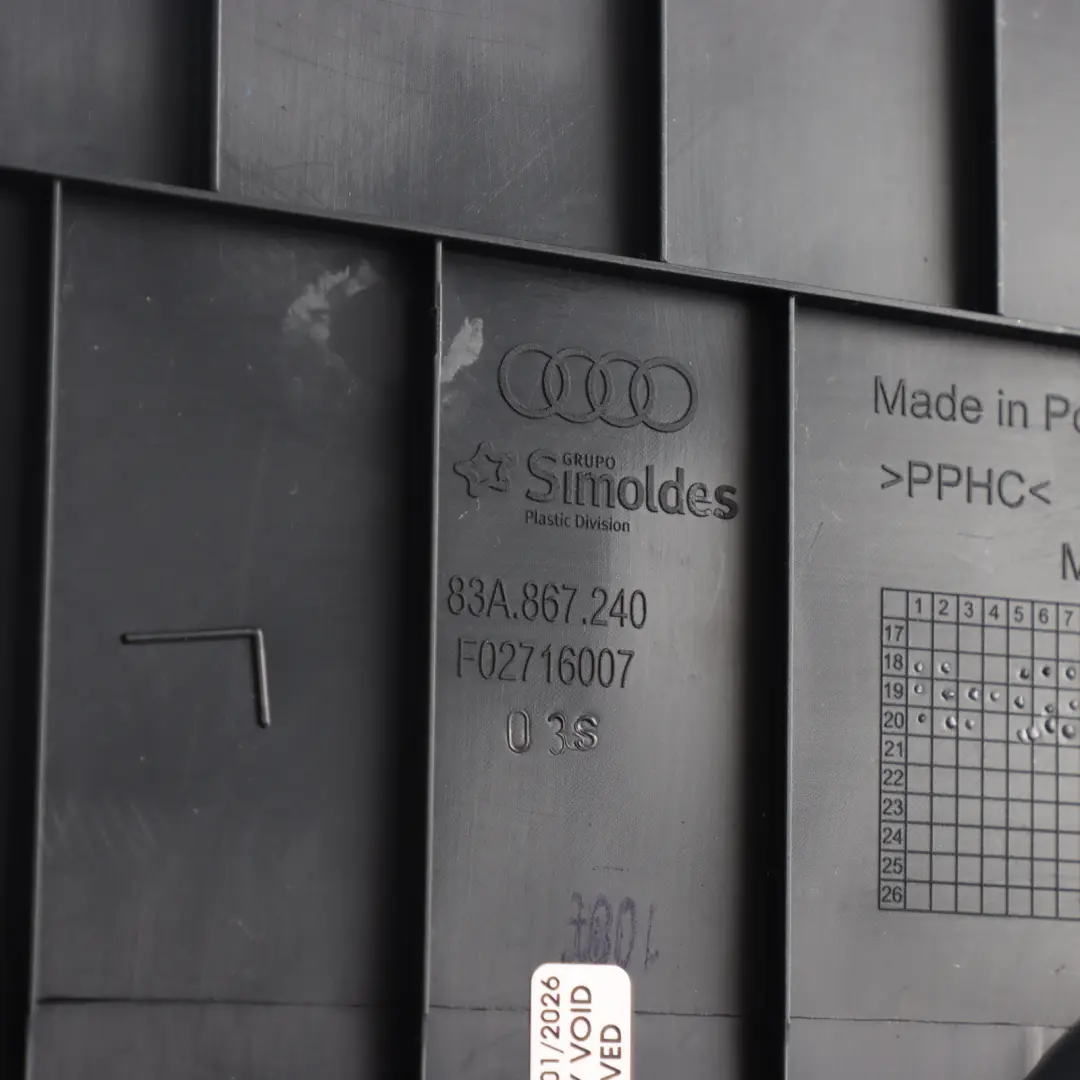 Audi Q3 8U Cubierta Pilar B Delantero Panel Inferior Derecho - SKU 83A867240 - Número de pieza 83A867240