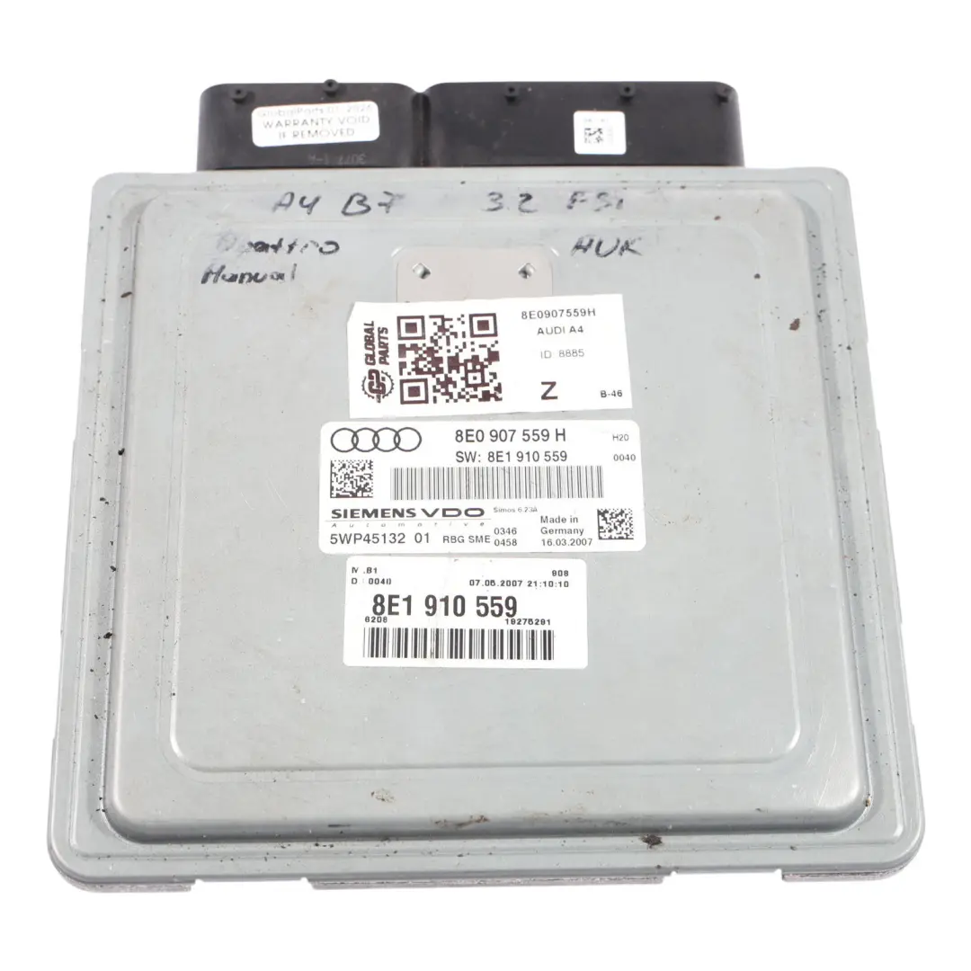 AUK 255HP Motor Steuer Gerät ECU Manuelles für Audi A4 B7 3.2 FSI Quattro mit Teilenummer 8E0907559H Audi A4 B7 3.2 FSI Quattro AUK 255HP Motor Steuer Gerät ECU Manuelles - SKU 8E0907559H - Teilenummer 8E0907559H