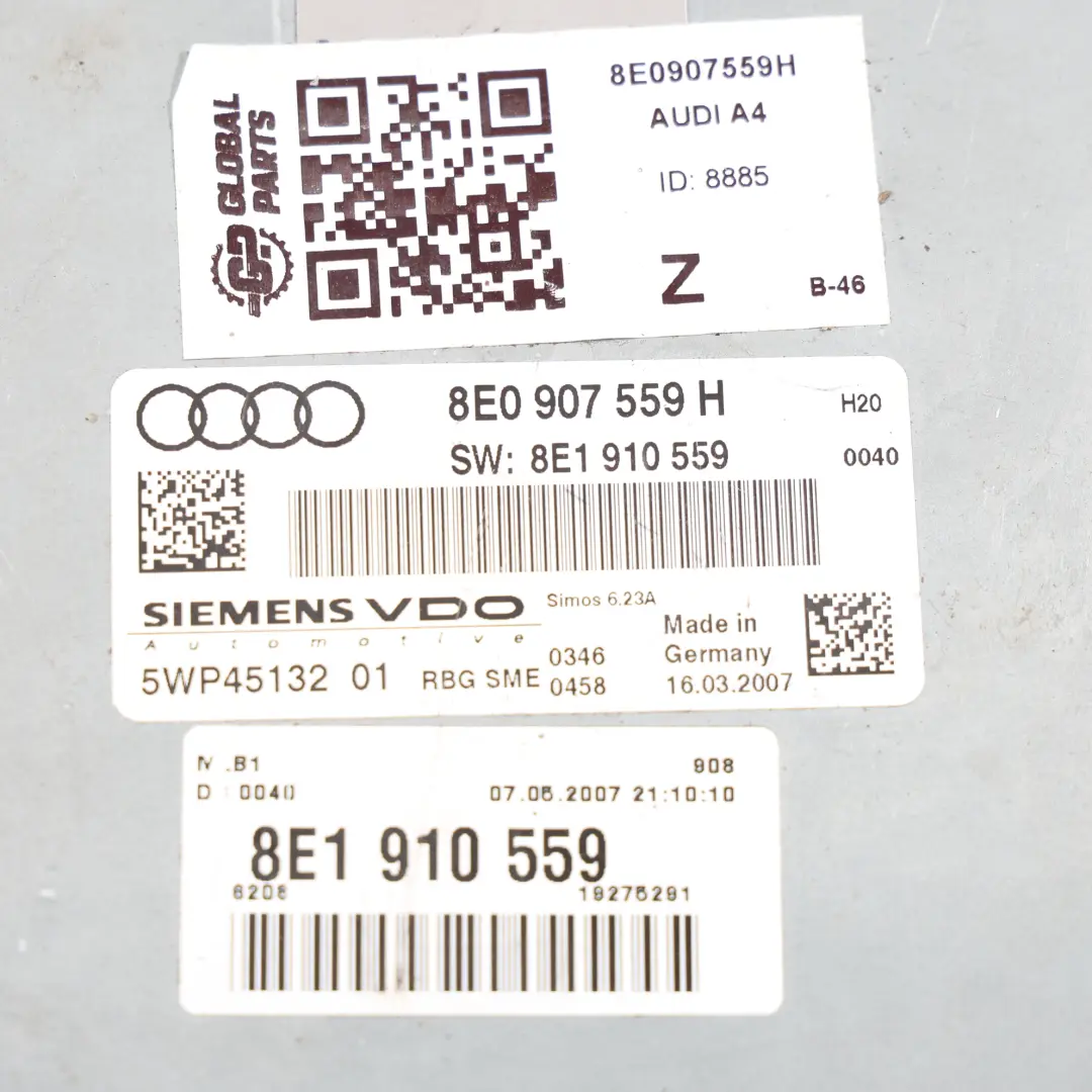 Audi A4 B7 3.2 FSI Quattro AUK 255HP Sterownik Silnika Manual - SKU 8E0907559H - Numer Części 8E0907559H