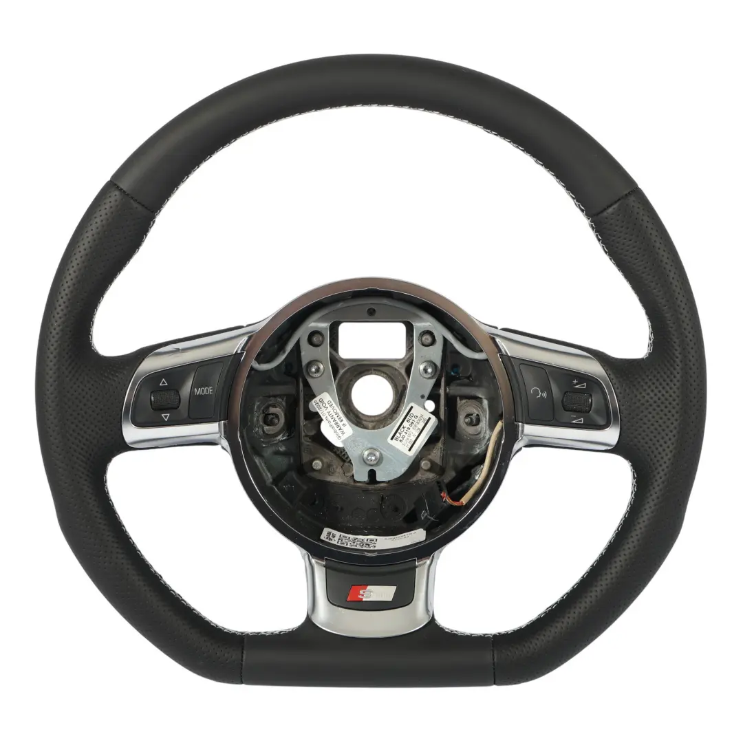 Audi A3 8P Steering Wheel NEW Black Leather Flat Bottom White Thread - SKU 8J0419091G-3 - Part number 8J0419091G