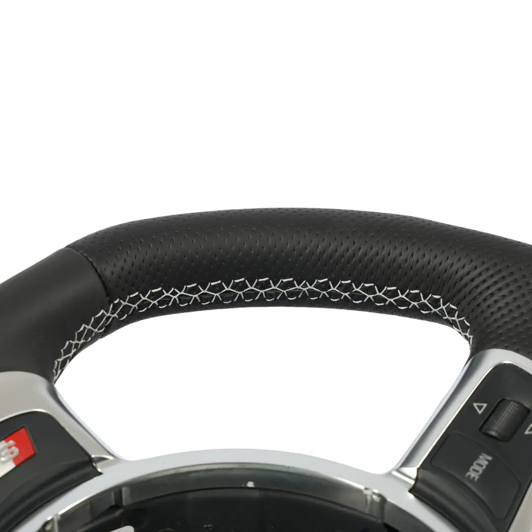 NUOVO In Pelle Nera Fondo Piatto Filo Bianco per Audi A3 8P Volante con numero di parte 8J0419091G Audi A3 8P Volante NUOVO In Pelle Nera Fondo Piatto Filo Bianco - SKU 8J0419091G-3 - Numero di parte 8J0419091G