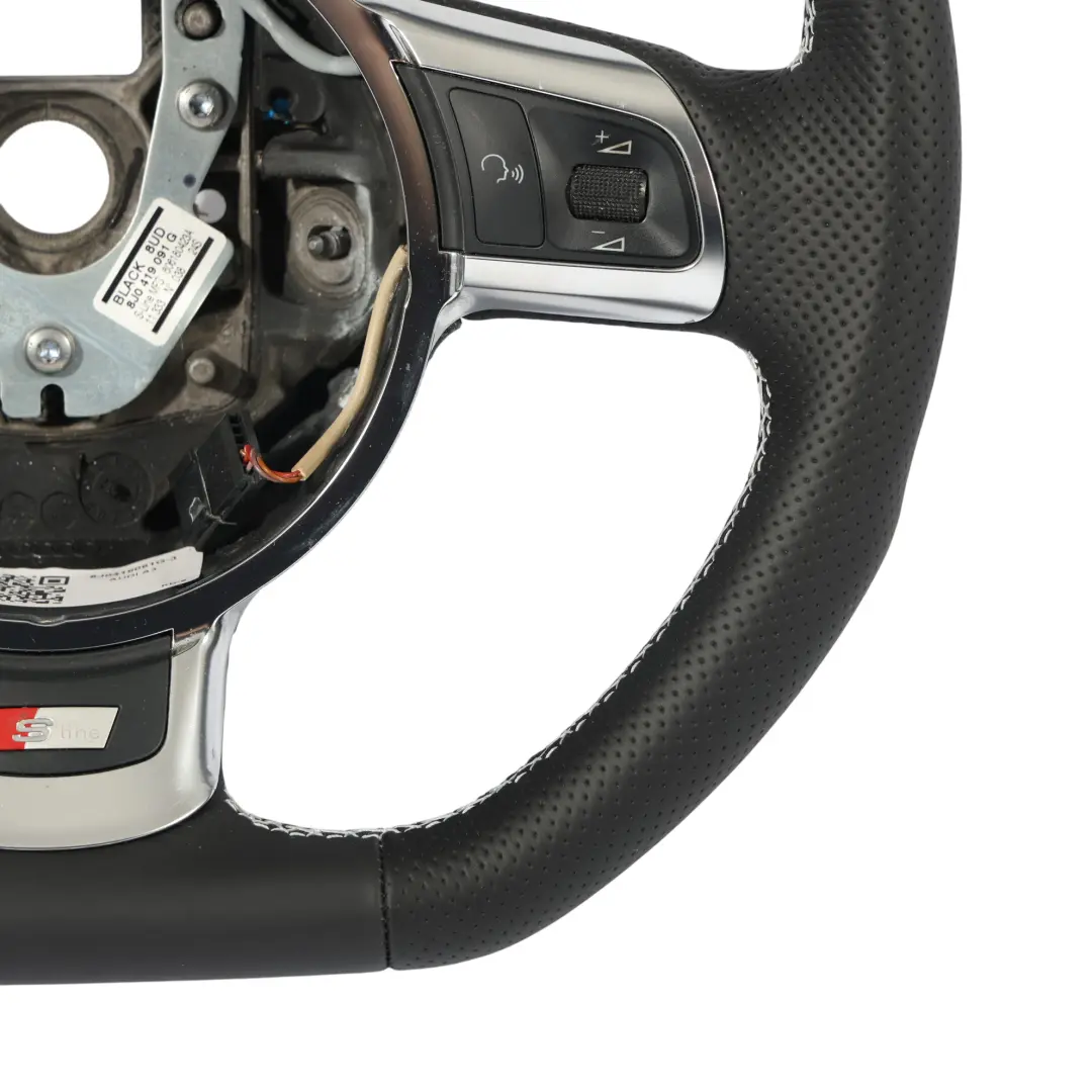 Steering Wheel NEW Black Leather Flat Bottom White Thread to Audi A3 8P with Part number 8J0419091G Audi A3 8P Steering Wheel NEW Black Leather Flat Bottom White Thread - SKU 8J0419091G-3 - Part number 8J0419091G