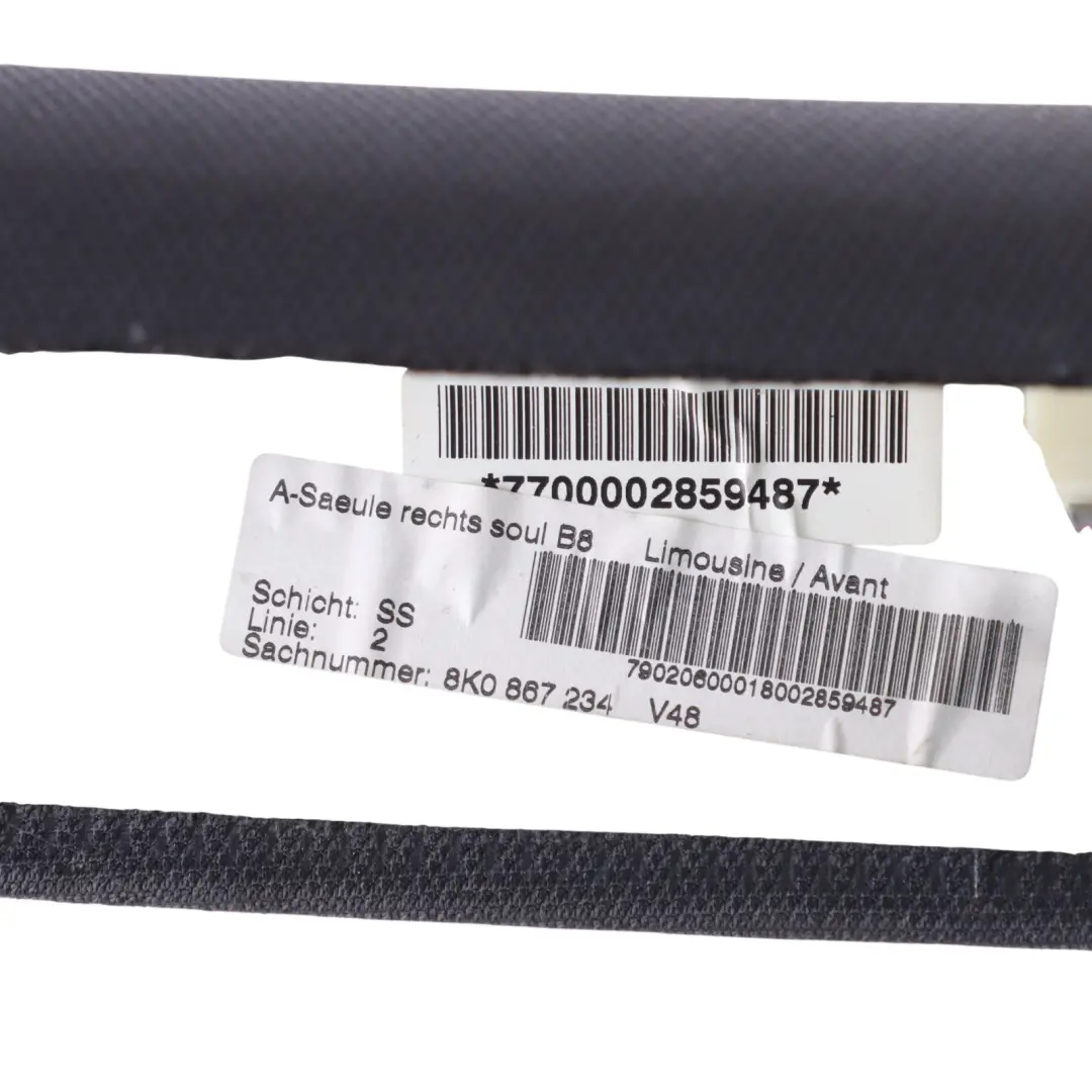 Cubierta Columna A Pilar Panel Moldura Superior Derecho para Audi A4 B8 con número de pieza 8K0867234 Audi A4 B8 Cubierta Columna A Pilar Panel Moldura Superior Derecho - SKU 8K0867234 - Número de pieza 8K0867234
