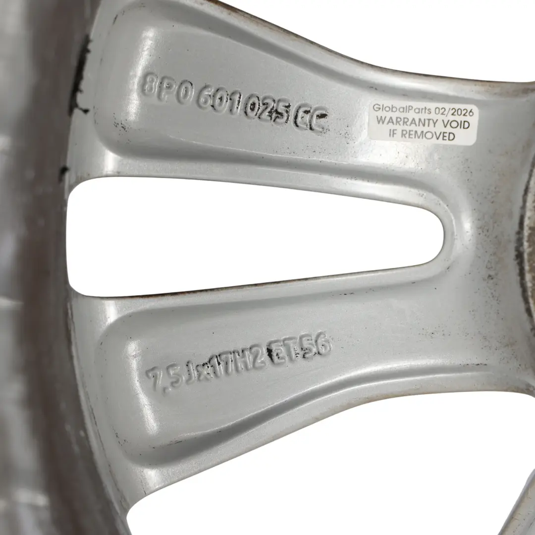 Srebrna Felga Aluminiowa 17" 7,5J ET:56 do Audi A3 8P o numerze 8P0601025CC Audi A3 8P Srebrna Felga Aluminiowa 17" 7,5J ET:56 - SKU 8P0601025CC-2 - Numer Części 8P0601025CC