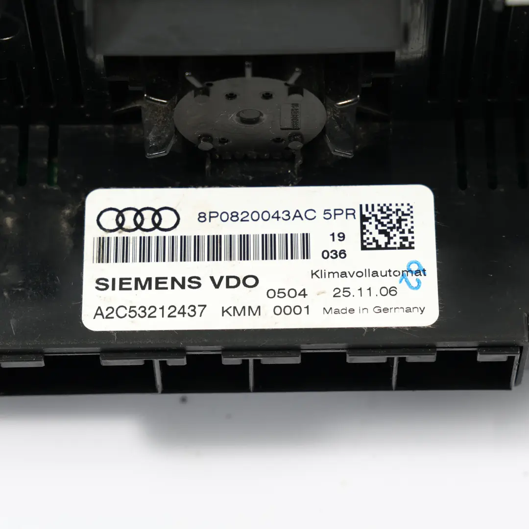 Panneau De Commande De Climatisation Chauffage pour Audi A3 8P à propos du numéro de pièce 8P0820043AC Audi A3 8P Panneau De Commande De Climatisation Chauffage - SKU 8P0820043AC - Numéro de pièce 8P0820043AC