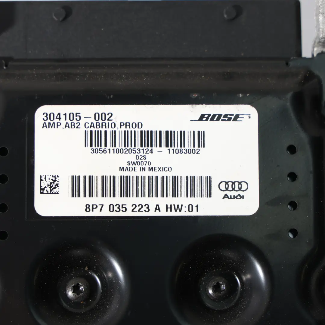 Moduł Sterownik Wzmacniacz Audio Bose do Audi A3 8P Cabrio o numerze 8P7035223A Audi A3 8P Cabrio Moduł Sterownik Wzmacniacz Audio Bose - SKU 8P7035223A - Numer Części 8P7035223A