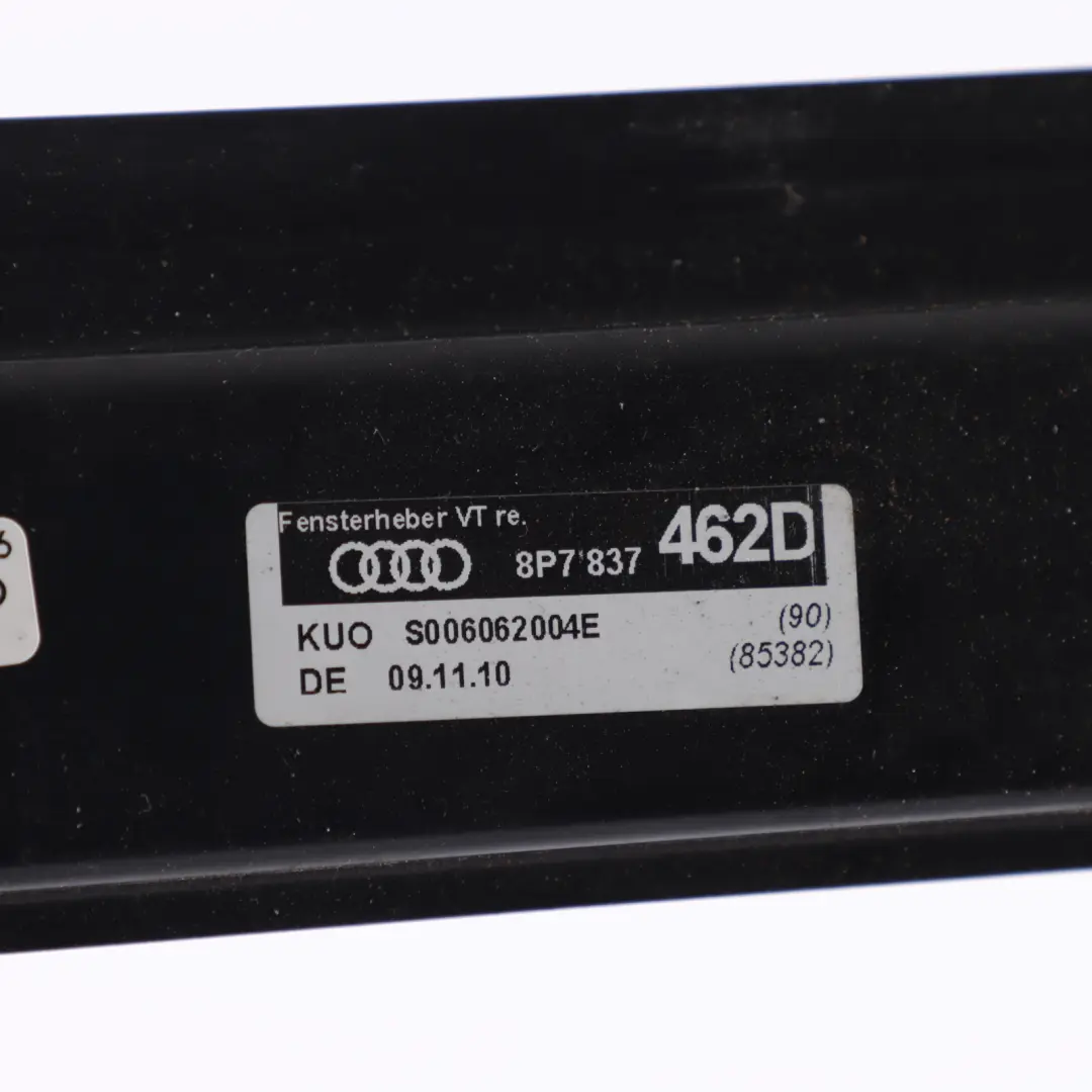 Window Lifter Front Door Regulator Mechanism Right O/S to Audi A3 8P with Part number 8P7837462D Audi A3 8P Window Lifter Front Door Regulator Mechanism Right O/S - SKU 8P7837462D - Part number 8P7837462D