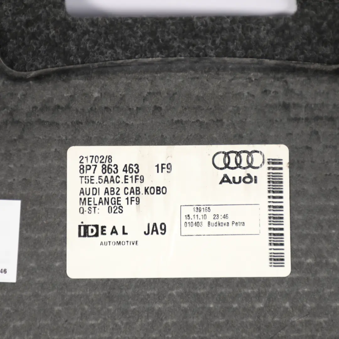 Audi A3 8P Convertible Cabrio Boot Trunk Lid Floor Carpet Cover - SKU 8P7863463 - Part number 8P7863463