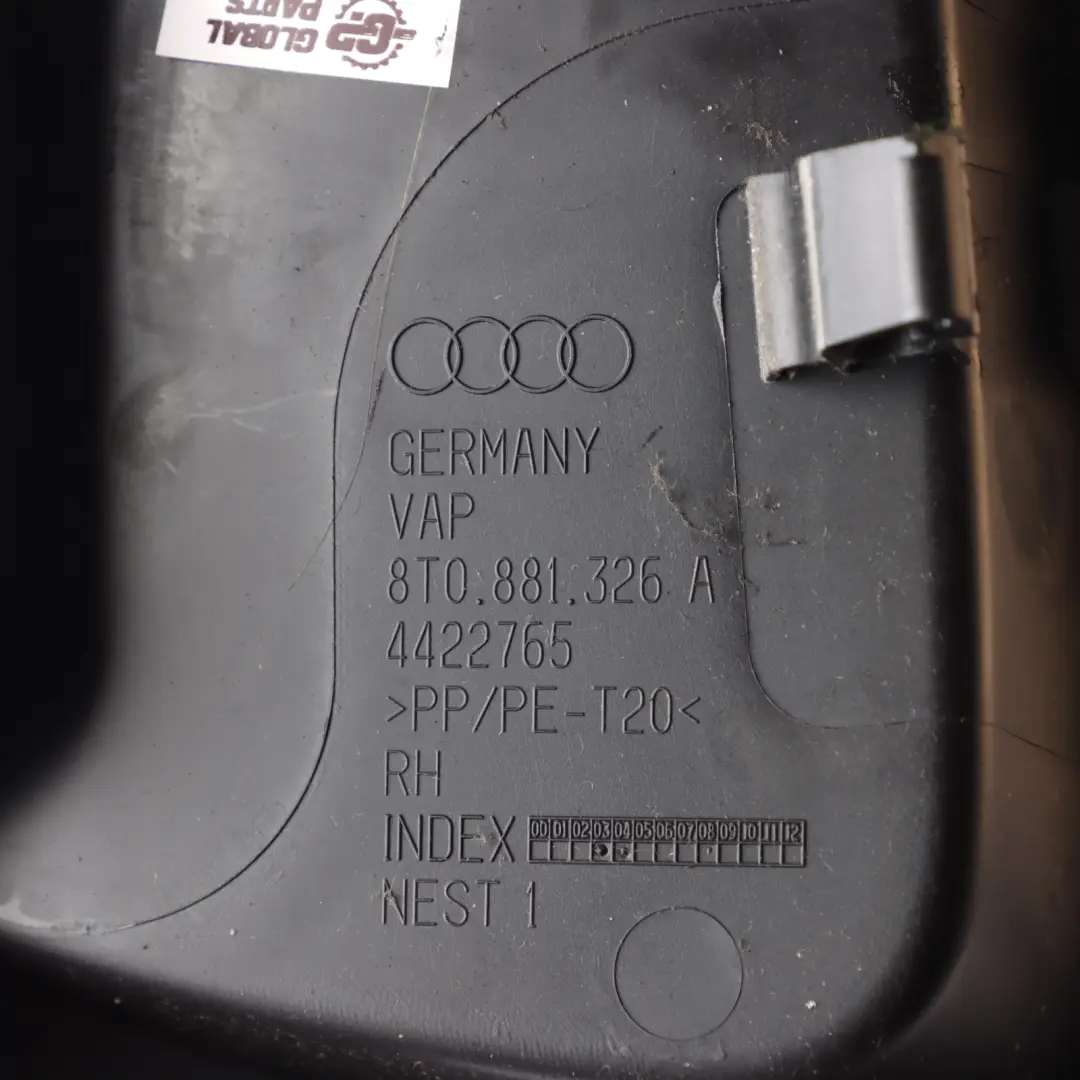 Mk4 A5 8T VW Scirocco Mk3 Seat Frame Trim Outer Right O/S to Audi A4 B8 with Part number 8T0881326A Audi A4 B8 Mk4 A5 8T VW Scirocco Mk3 Seat Frame Trim Outer Right O/S - SKU 8T0881326A - Part number 8T0881326A