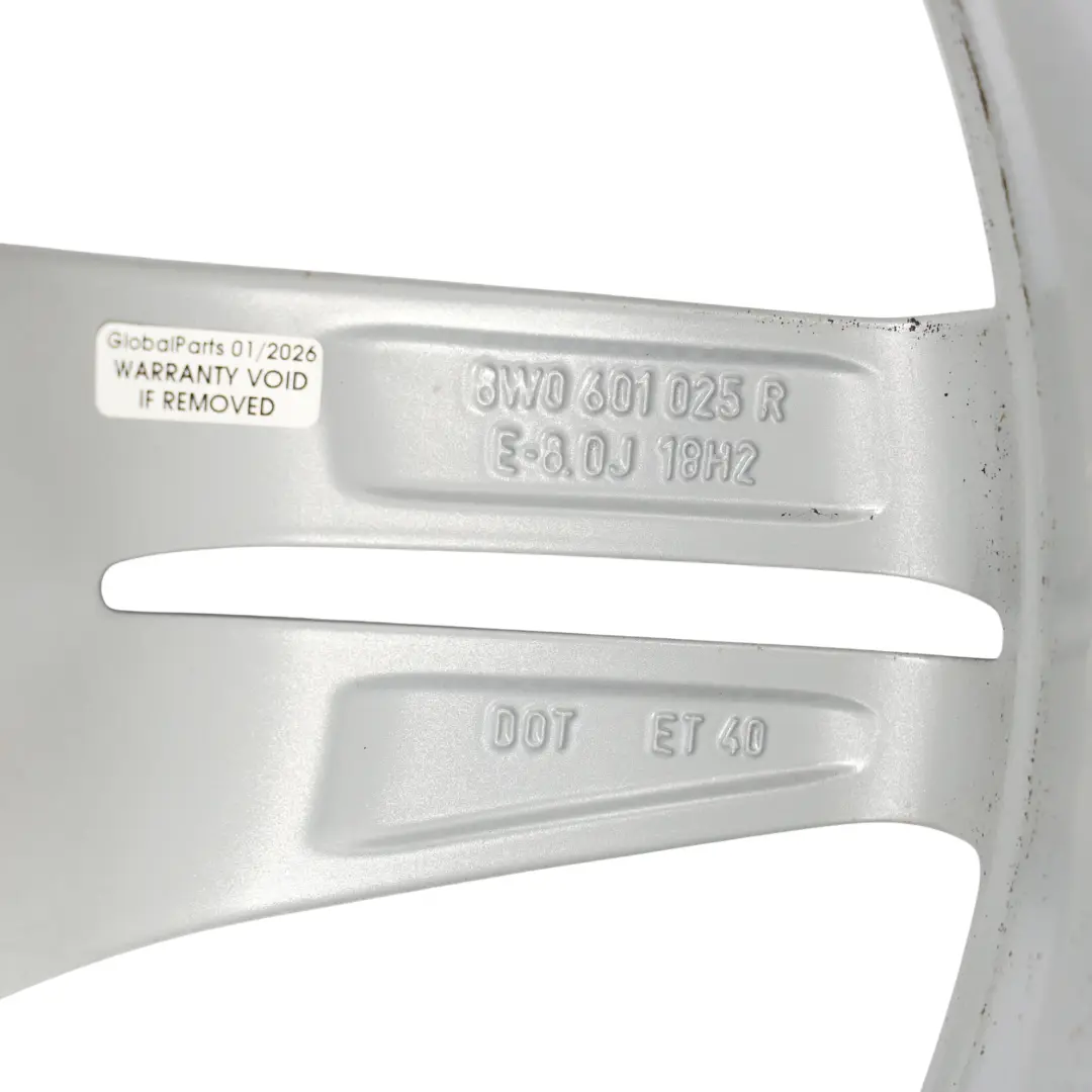 Audi A4 B9 Silberne Leichtmetallfelge 18" 8J ET:40 Doppelsternspeiche - SKU 8W0601025R-1 - Teilenummer 8W0601025R