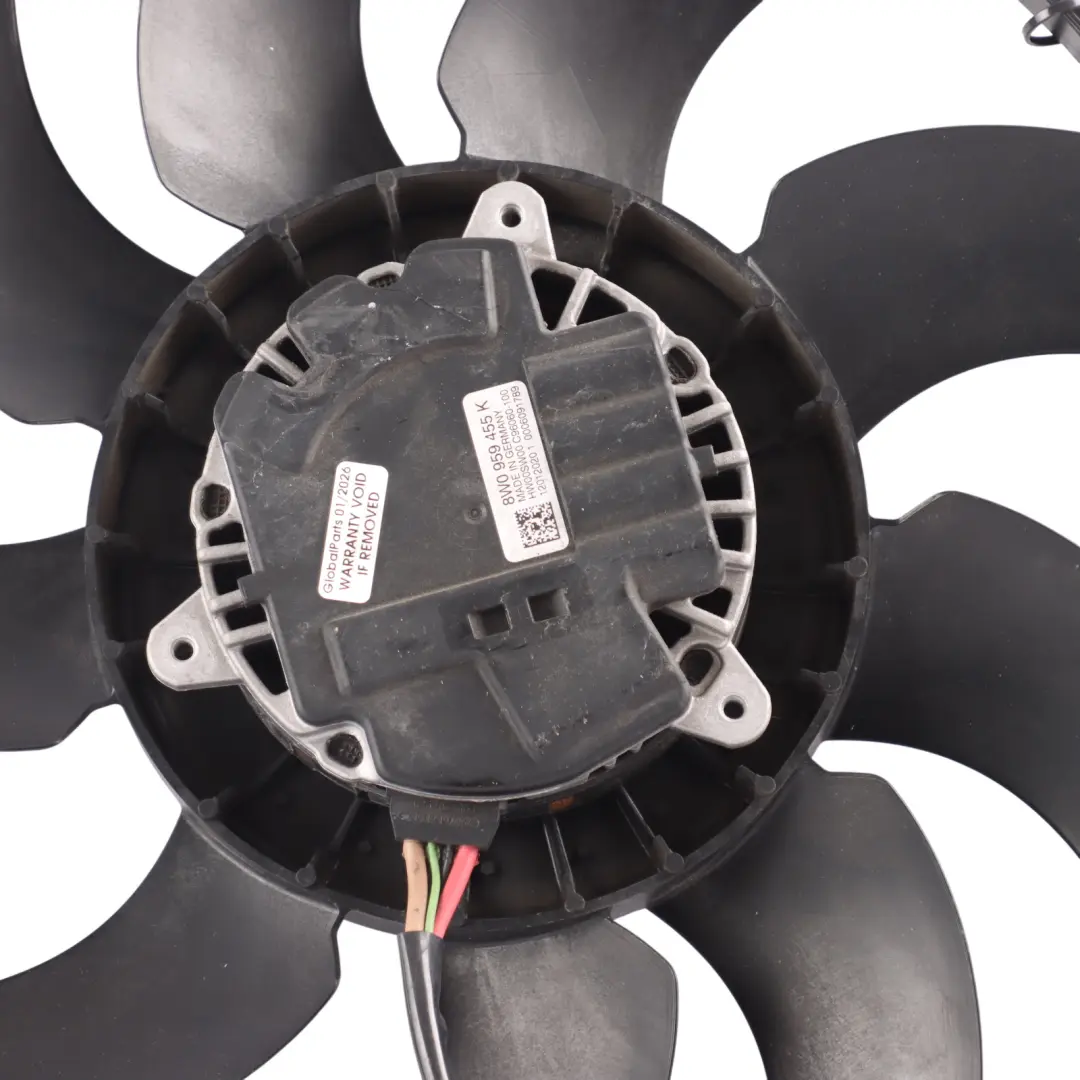 Cooling Radiator Fan Shroud Motor Unit to Audi A6 C8 Engine with Part number 8W0959455K Audi A6 C8 Engine Cooling Radiator Fan Shroud Motor Unit - SKU 8W0959455K - Part number 8W0959455K