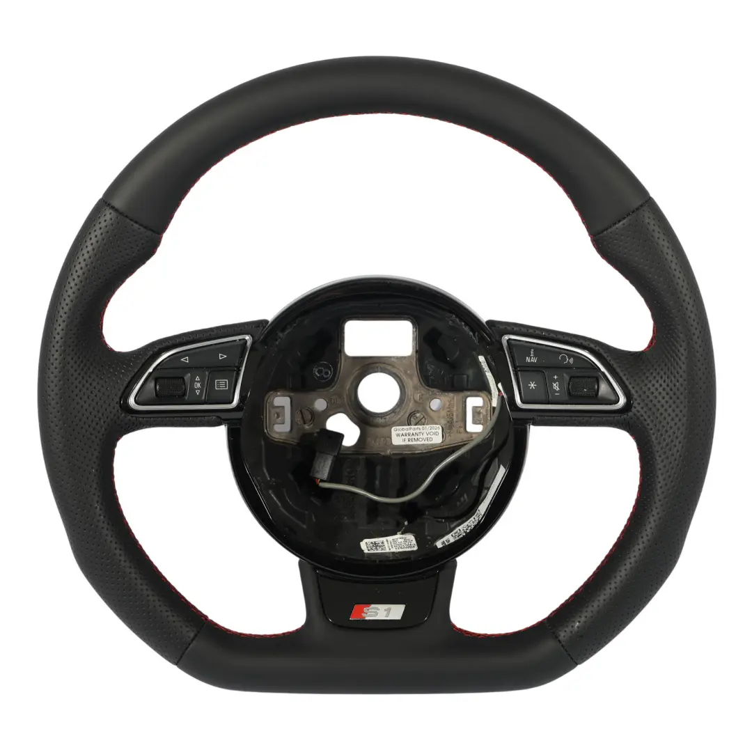Audi A1 S1 8X Volant NEUF En Cuir Noir Méplat Surpiqûres Rouges - SKU 8X0419091P-1 - Numéro de pièce 8X0419091P