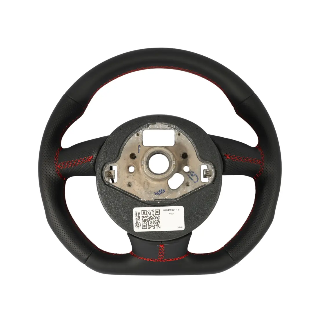 Audi A1 S1 8X Steering Wheel NEW Black Leather Flat Bottom Red Thread - SKU 8X0419091P-1 - Part number 8X0419091P