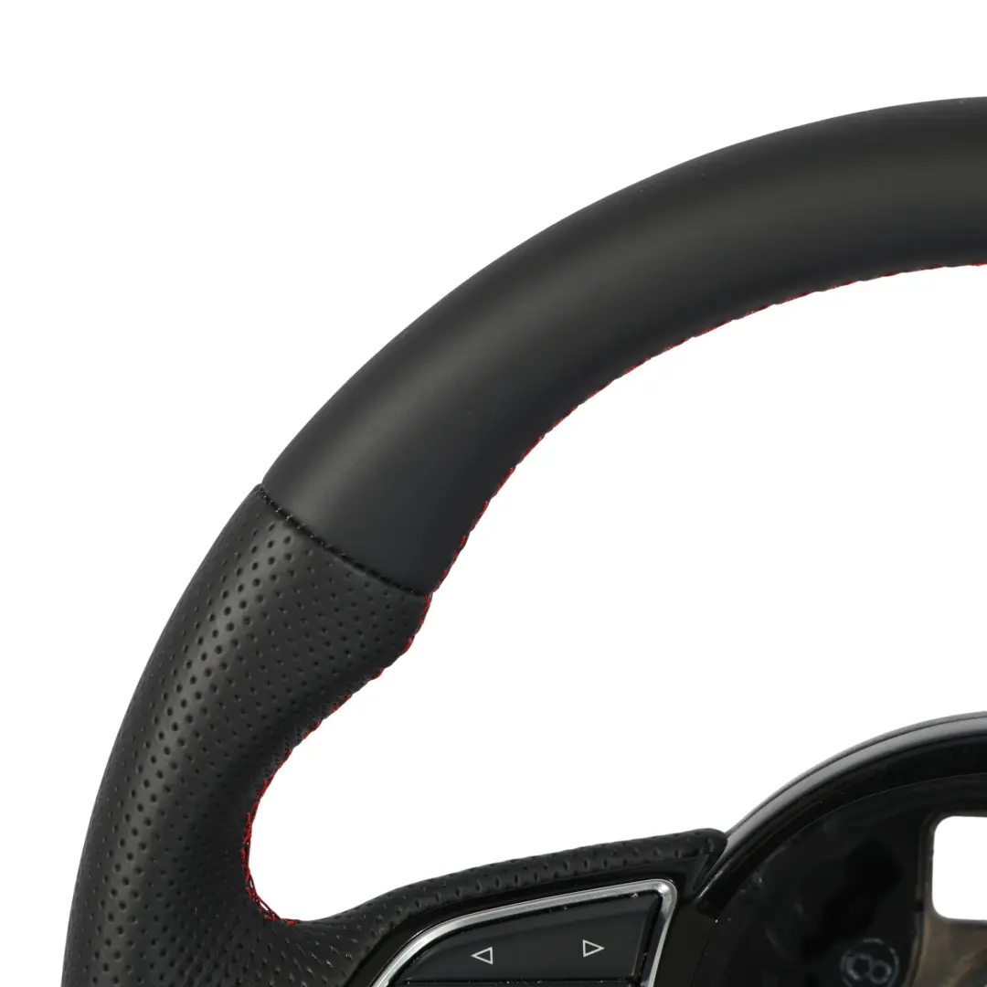 Audi A1 S1 8X Steering Wheel NEW Black Leather Flat Bottom Red Thread - SKU 8X0419091P-1 - Part number 8X0419091P