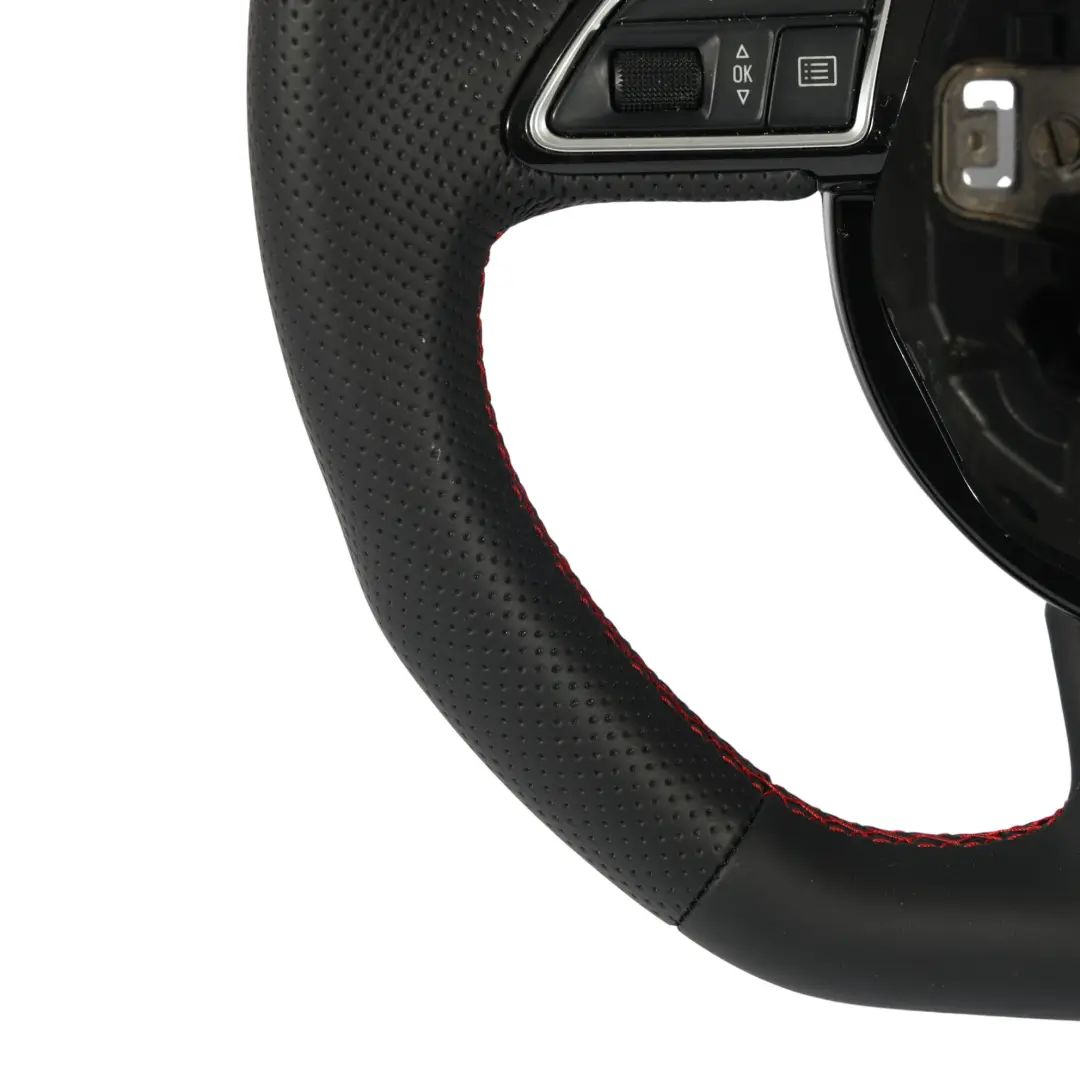 Audi A1 S1 8X Steering Wheel NEW Black Leather Flat Bottom Red Thread - SKU 8X0419091P-1 - Part number 8X0419091P