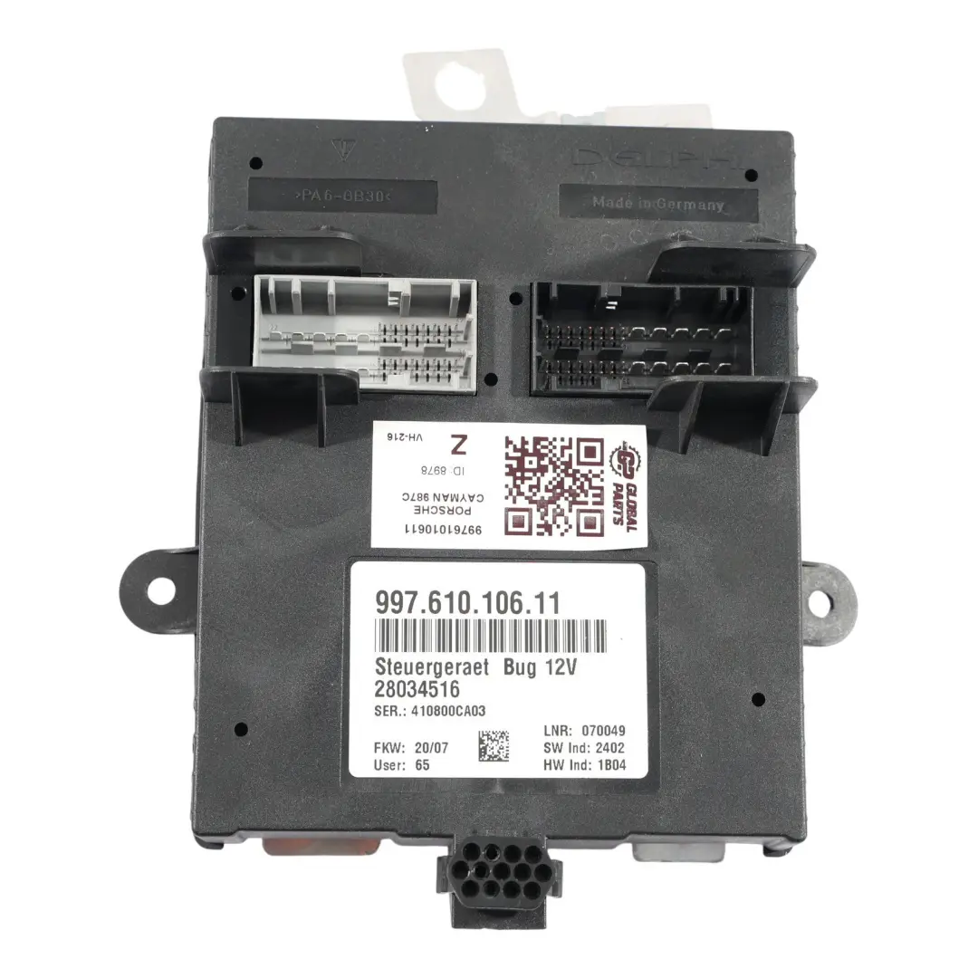 987C Front Kofferr Aummodul Steuergerät ECU für Porsche Cayman mit Teilenummer 99761010611 Porsche Cayman 987C Front Kofferr Aummodul Steuergerät ECU - SKU 99761010611 - Teilenummer 99761010611