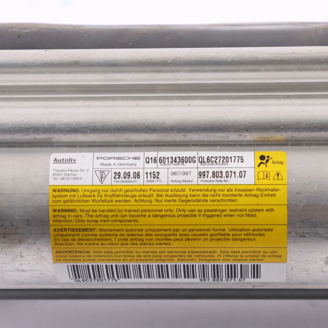 Porsche Cayman 987C Dashboard Air Module Front Passenger Side - SKU 99780307107 - Part number 99780307107